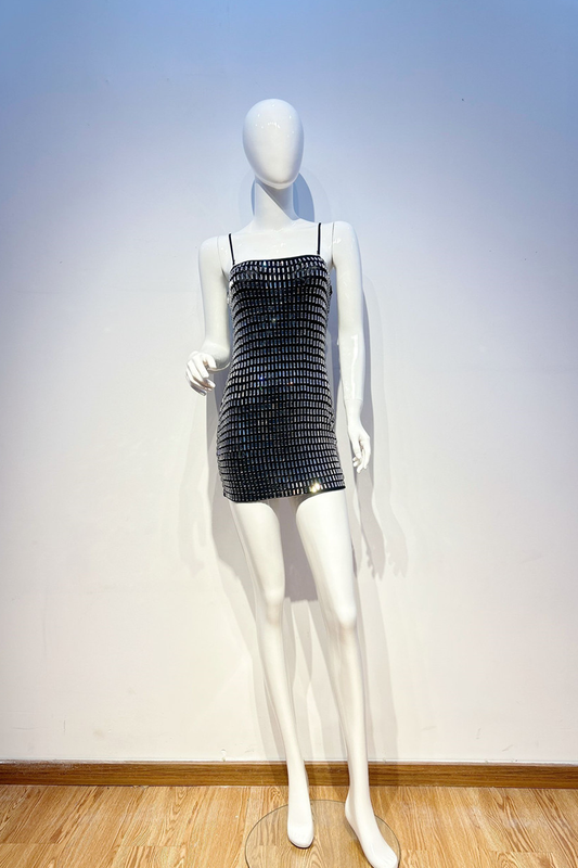Sparkly Rhinestone Embellished Mesh Strapless Party Mini Dress