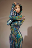 Ombre Long Sleeve Hooded Maxi Dress