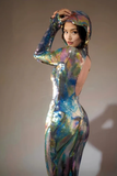 Ombre Long Sleeve Hooded Maxi Dress