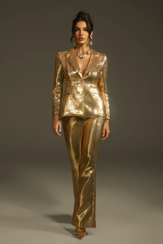 Long Sleeve Sequin Blazer Set