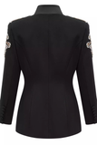 Diamond Embellished Blazer Flared Long Pants Suit