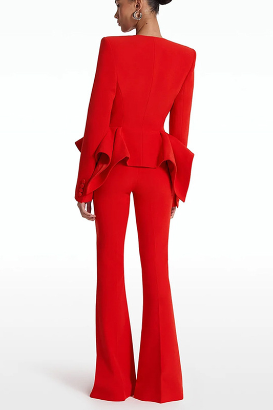 Long Sleeve Peplum Detail Suit
