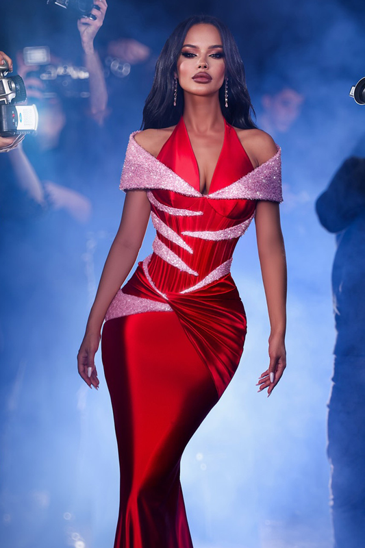 Halter Sequin Corset Maxi Velvet Dress