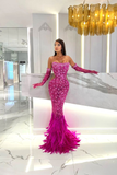 Strapless Sequin Feather Maxi Dress