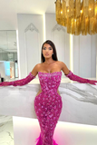 Strapless Sequin Feather Maxi Dress
