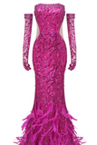 Strapless Sequin Feather Maxi Dress
