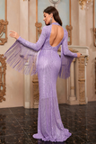 Sequin Round Neck Tassel Elegant Formal Evening Gowns