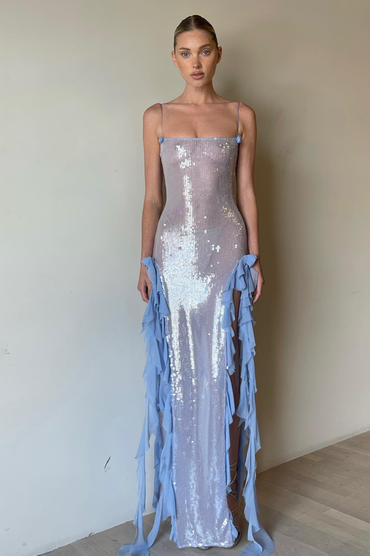 Sapphire Blue Sequin Elegance Maxi Dress