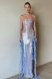 Sapphire Blue Sequin Elegance Maxi Dress