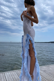 Sapphire Blue Sequin Elegance Maxi Dress