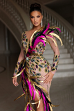 Feather Dress with Deep Slit