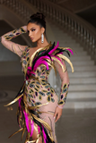 Feather Dress with Deep Slit