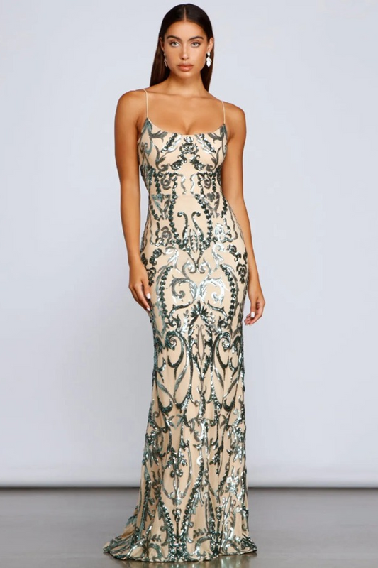 Formal Open Back Sequin Dress