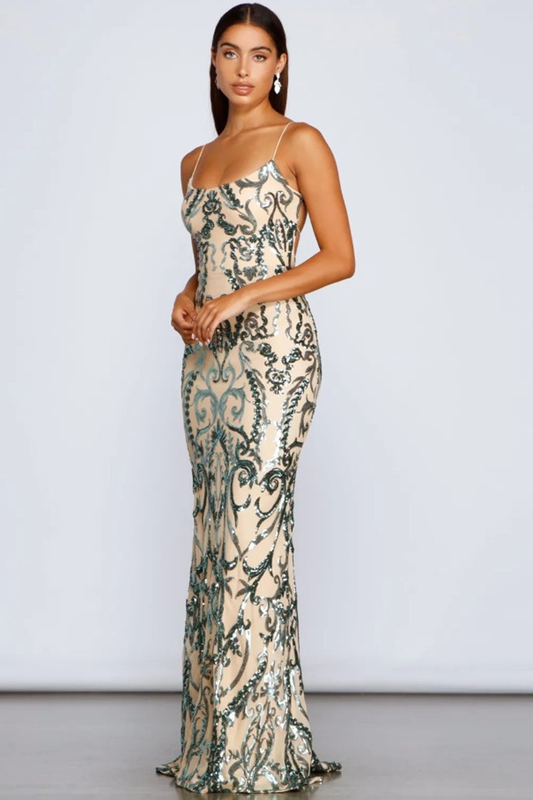 Formal Open Back Sequin Dress