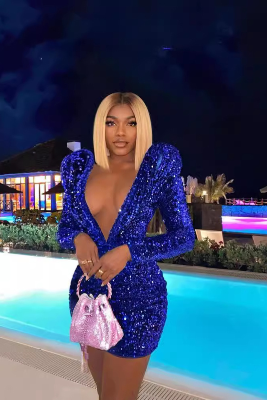 V Neck Sequined Mini Bodycon Dress