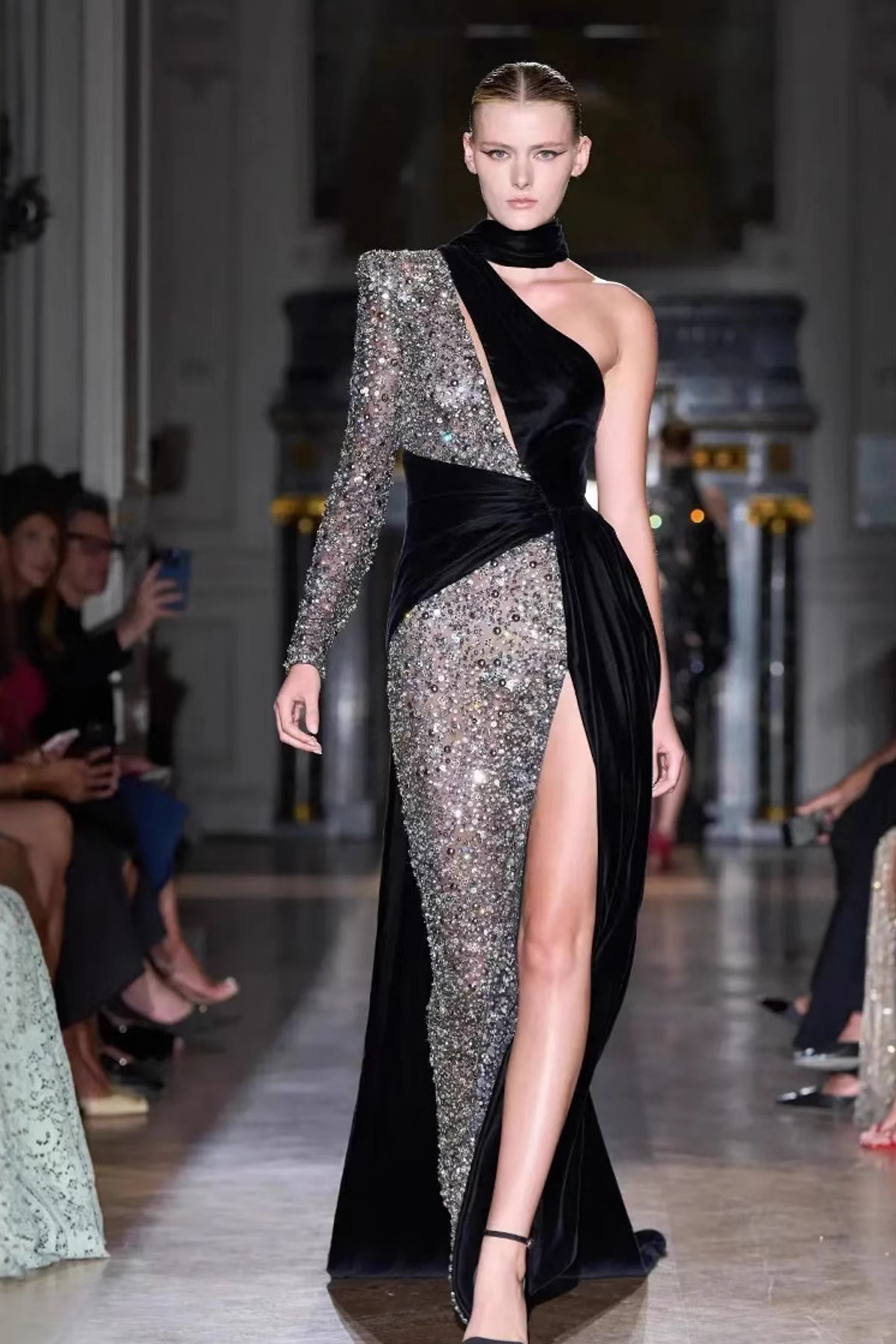 One Shoulder Sequin Maxi Dress