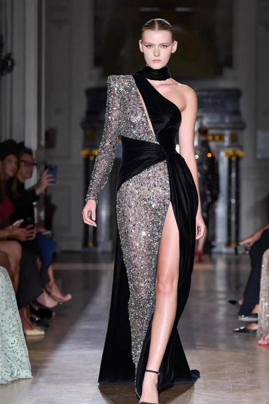 One Shoulder Sequin Maxi Dress