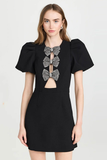 Elegant Round Neck Bubble Mini Dress