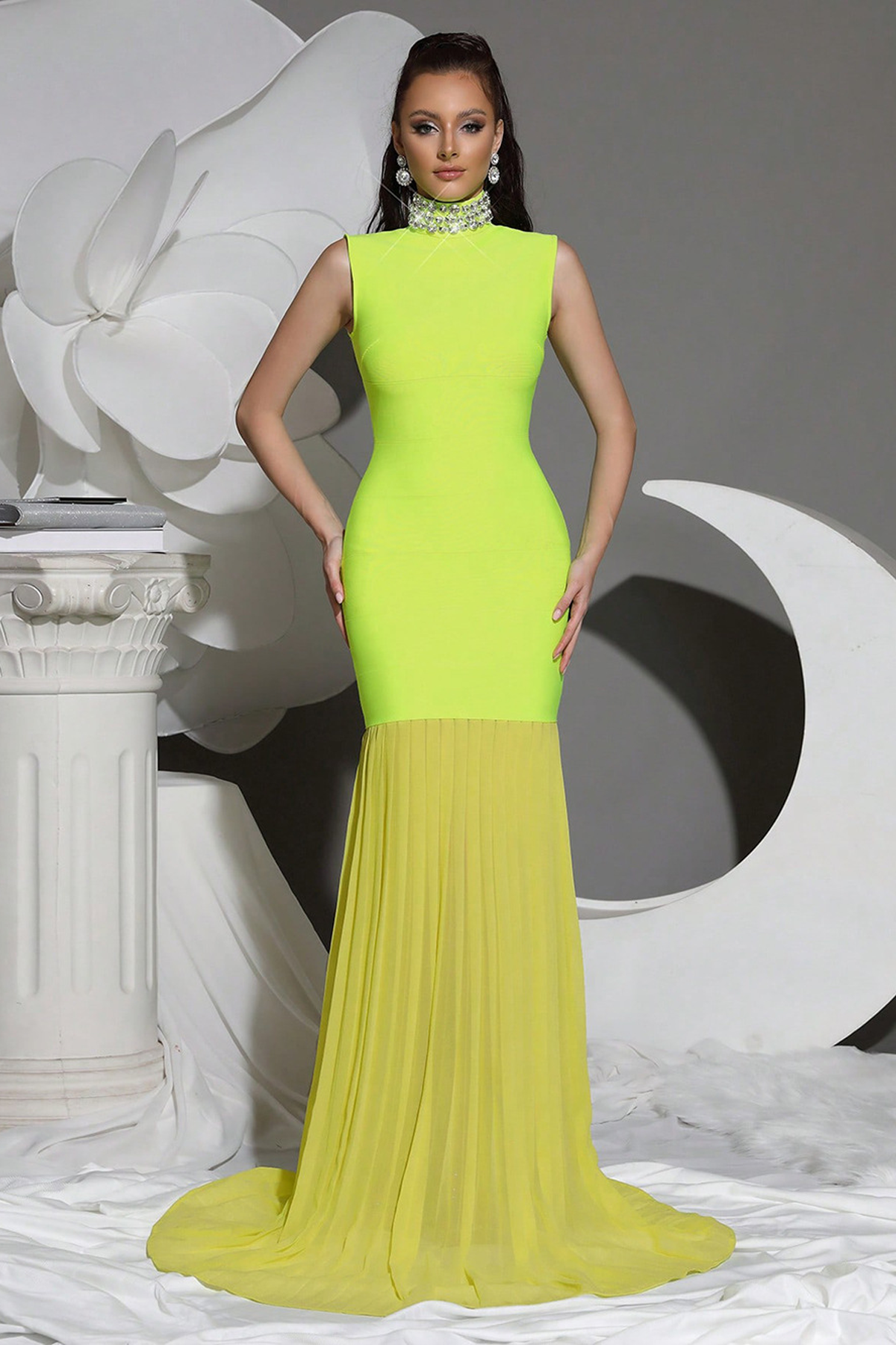 New Diamond Turtleneck Bodycon Long Dress