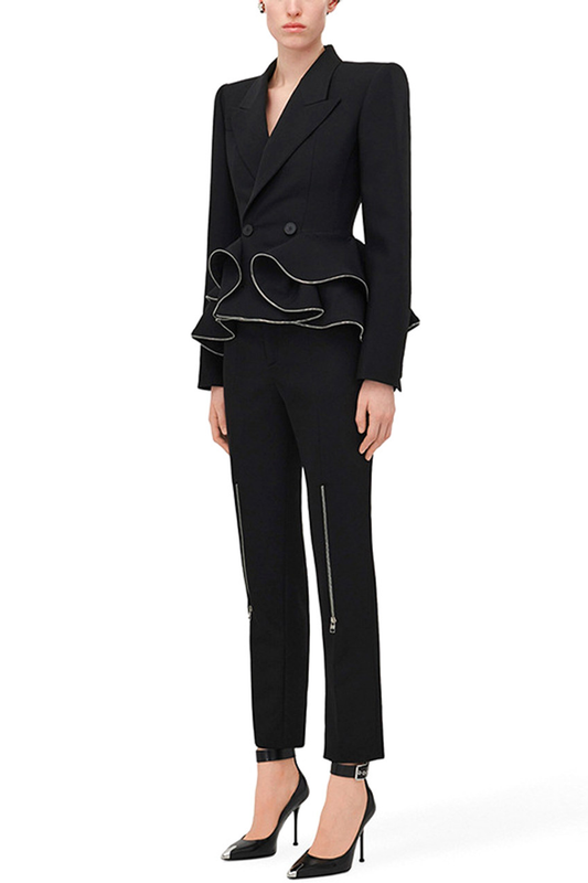 Long Sleeve Zipper Detail Peplum Suit