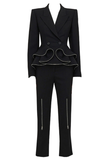 Long Sleeve Zipper Detail Peplum Suit