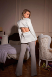 Pearl Embellished Flower Cutout Blazer Set