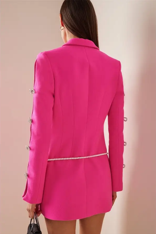 Oversized Blazer with Rhinestone Bowtie and Pearl