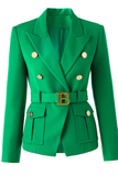 Monogram Double-Breasted Denim Belted Blazer