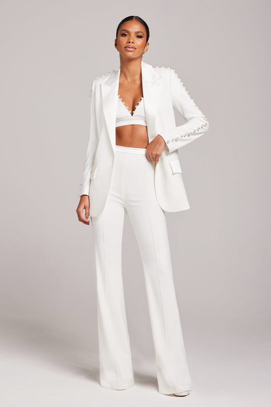 Pearl Decoration Single Button Suit