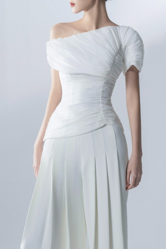 White Feather Pleated Suit