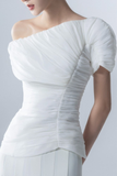 White Feather Pleated Suit