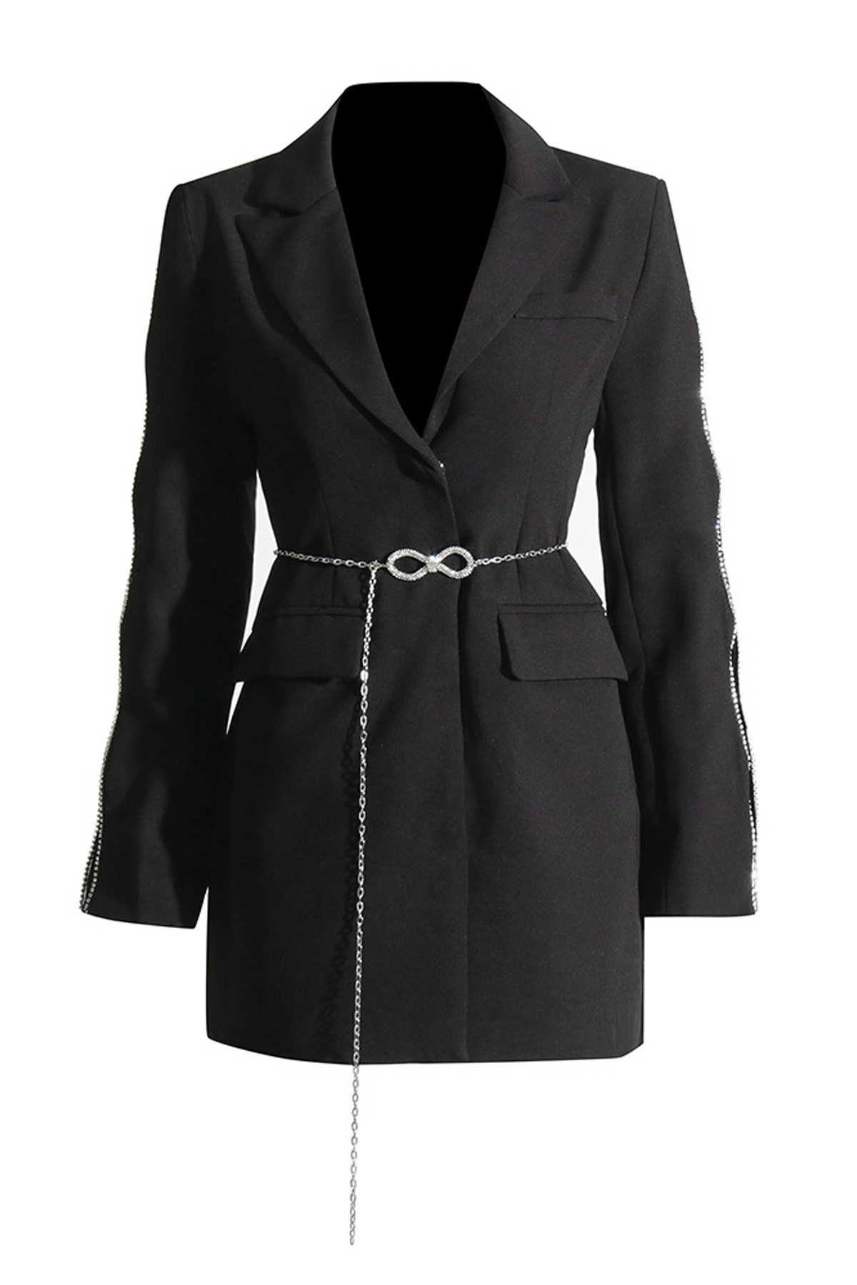 Black Cystal Embellished Blazer Dress