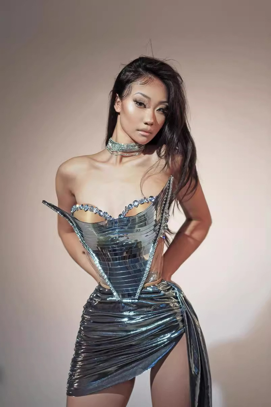 Rhinestone Metallic Skirt Set
