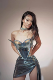Rhinestone Metallic Skirt Set