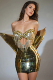 Rhinestone Fringe Metallic Skirt Set