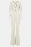 Embellished cutout flared jumpsuit