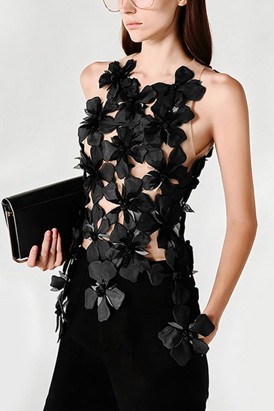 Stylish Black Asymmetrical Patchwork Tulle Tank Sleeveless