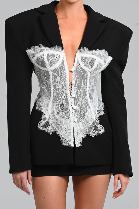 Lace Corset Blazer - Black