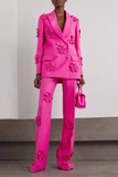Smart Rosette Appliqué Lapel Collar Blazer