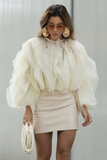 Mesh Ruffle Ruch Shirt Tops