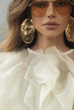 Mesh Ruffle Ruch Shirt Tops