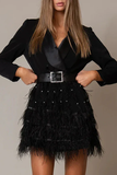 Solid Spliced Bead Fashion Mini Dresses