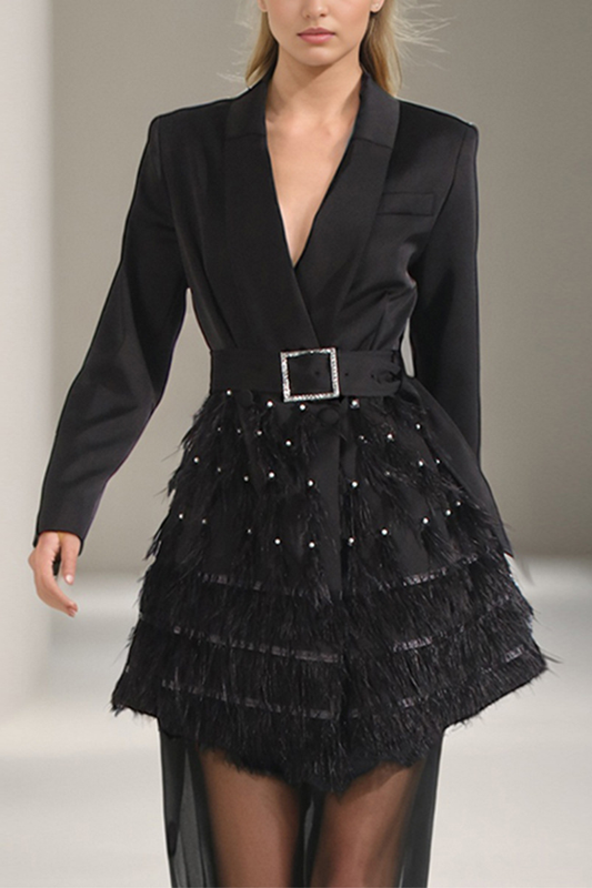 Solid Spliced Bead Fashion Mini Dresses