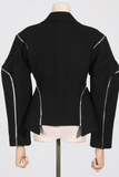 Solid Patchwork Zipper Casual Jackets