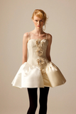 Embellished Knit-Satin Bustier Mini Dress