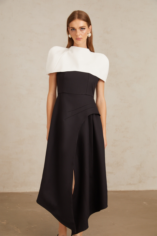 Color Block Midi Dress with Shawl Detail