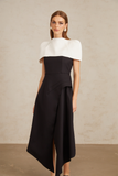 Color Block Midi Dress with Shawl Detail