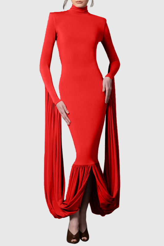 High Neck Draped Maxi Dress