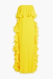 Strapless Pleated Ruffled Chiffon Gown