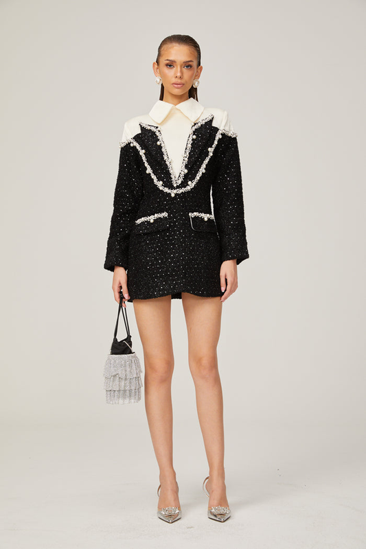 Faux Pearl Tweed Mini Dress